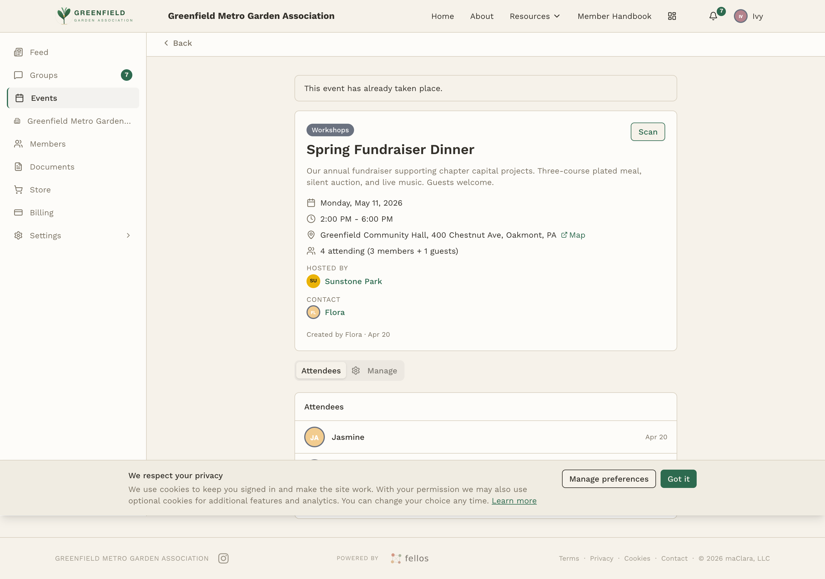 The Event Scanners section on the event page. Add members by name.