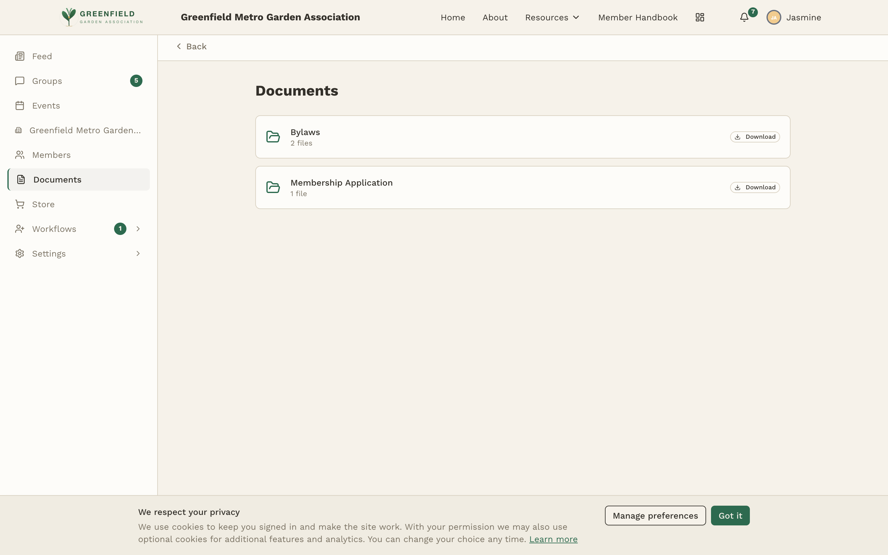 The Documents page.