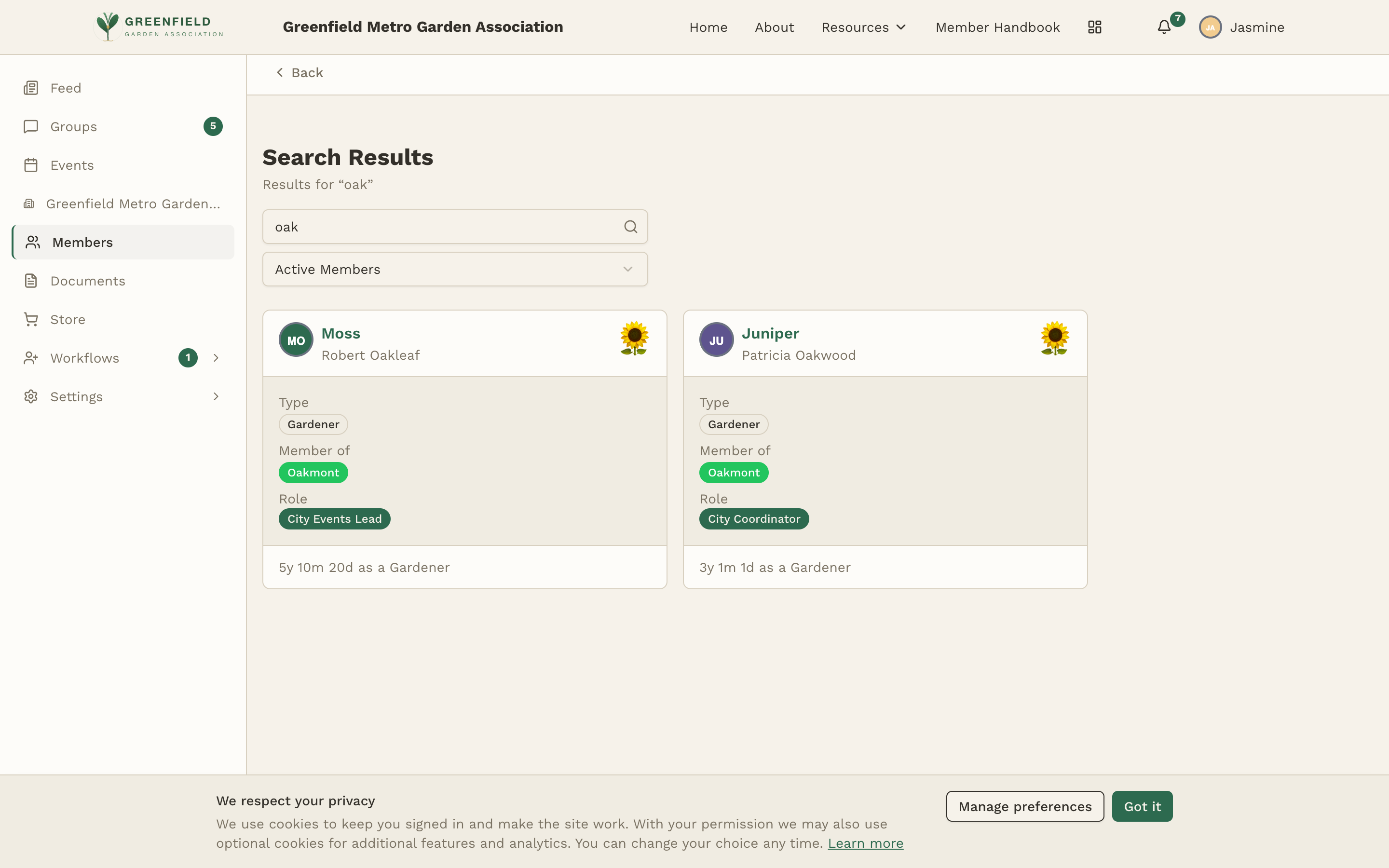 Member search results