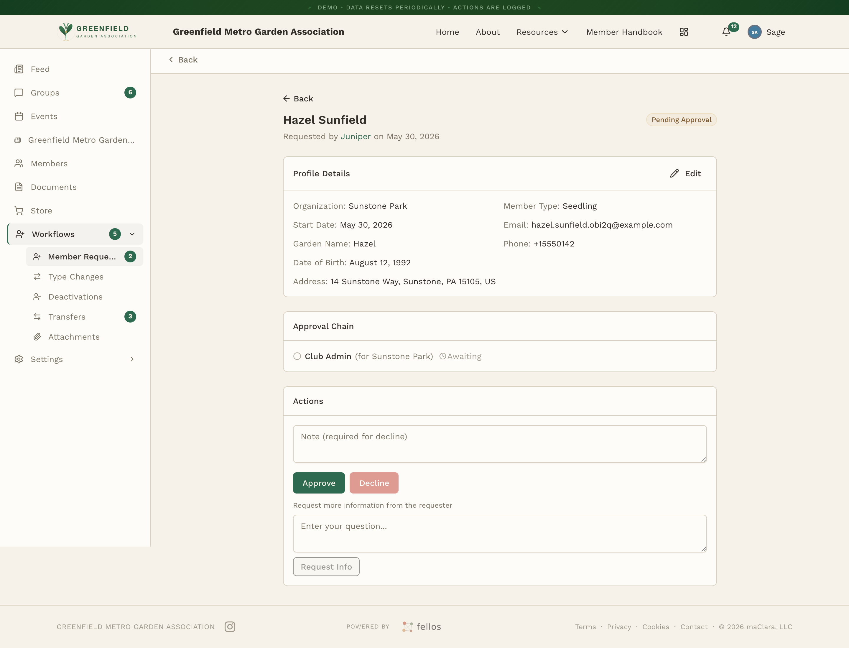 An approved onboarding request showing Invitation Sent status and the shareable invitation link.